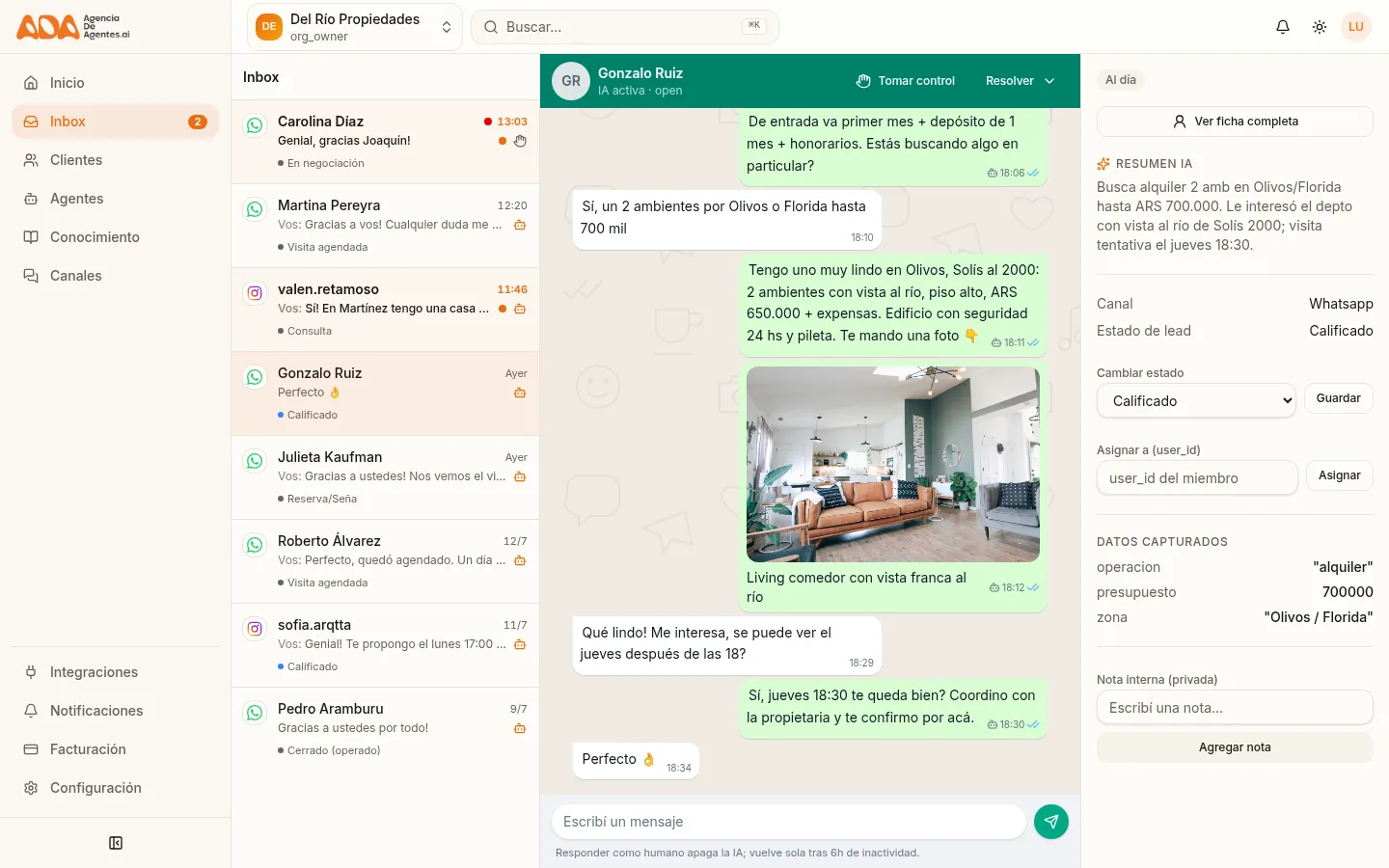 Todos tus chats, con la IA trabajando adelante tuyo